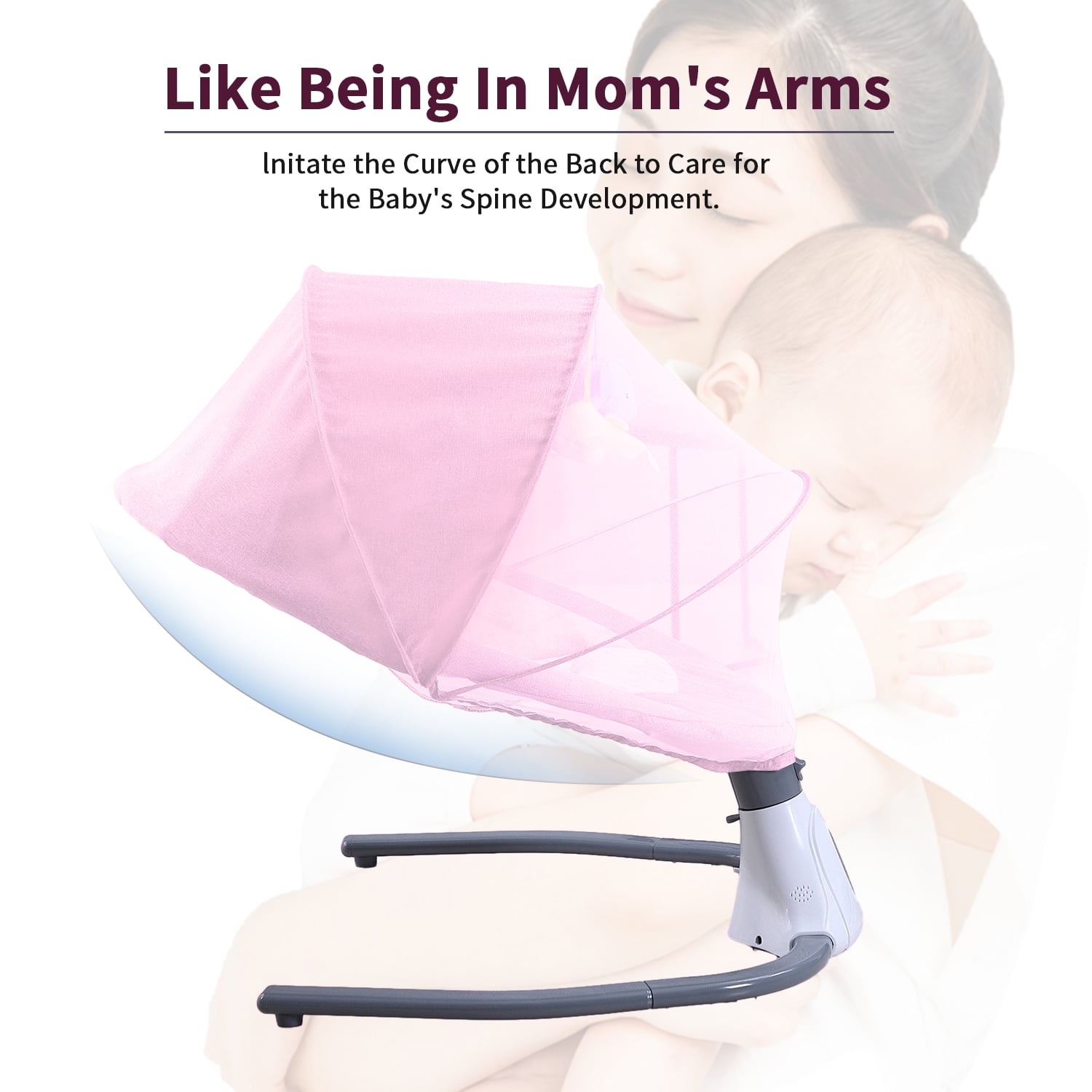 FACNOATIHN Electric Baby Swing, Infant Bouncer Chair Rocker with 12 Lullabies, Bluetooth Music, Adjustable Speeds, 4 Timing Set, Unisex, Pink