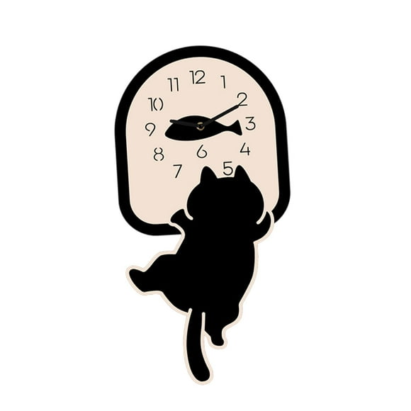 jifeng Cat Wall Clock Black Arabic Numbers Office Analog Clock Silent Hanging Clock for 30cmx15cm