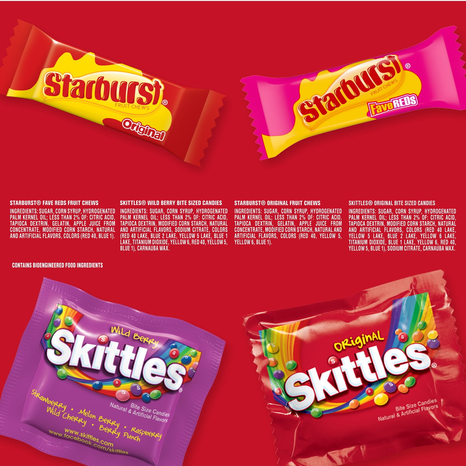 (4 pack) Skittles & Starburst Fun Size Chewy Candy Variety Bag - 32.28 oz Jumbo pack