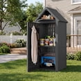 thumbnail image 2 of Nihsuao Vertical Outdoor Storage Shed, Waterproof Resin Outdoor Storage Cabinet, Lockable Small Tool Shed with Removable Shelves & 12 Hooks, Black, 2 of 9