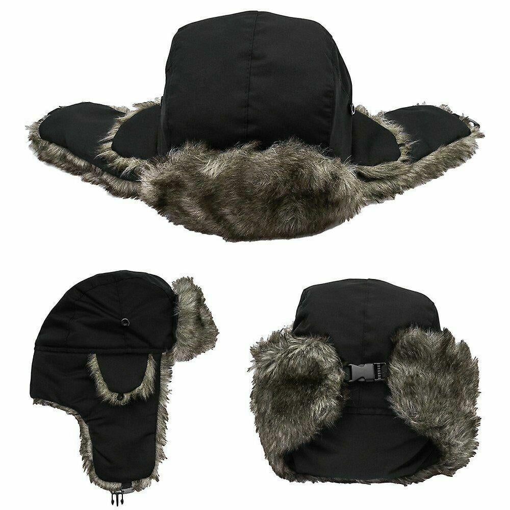Mens Retro Trapper Hat Ski Ushanka Cossack Faux Fur Suede Leather Cap Winter New Walmart