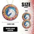thumbnail image 2 of Funny Christmas Ornament,Mythical Unicorn In Floral Wonderland,Xmas Round Ceramic Pendant, 2 of 6