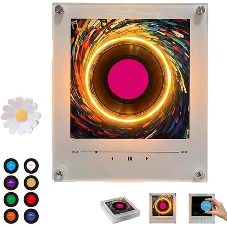 Fridge Magnet Music Player, NFC Programmable Magnetic Music Box for Refrigerator, Vintage Vinyl Record Player Magnet Aesthetic Decor Gift with LED Lights (Rotation)