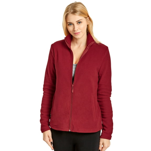 Women's Polar Fleece Full Zip Up Winter Jacket (S, Burgundy)