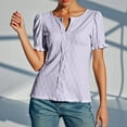 thumbnail image 2 of MIXUE Boho Tops For Women Summer Solid Color V Neck Short Puff Sleeve Loose Fit Casual Tshirts Activewear,Pink,XL, 2 of 4