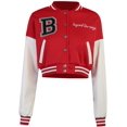 thumbnail image 5 of Veste Courte Uniforme de Baseball à Blocs de Couleur pour Femmes en Cuir Imprimé Manches Longues Broderie Lettre, 5 of 5