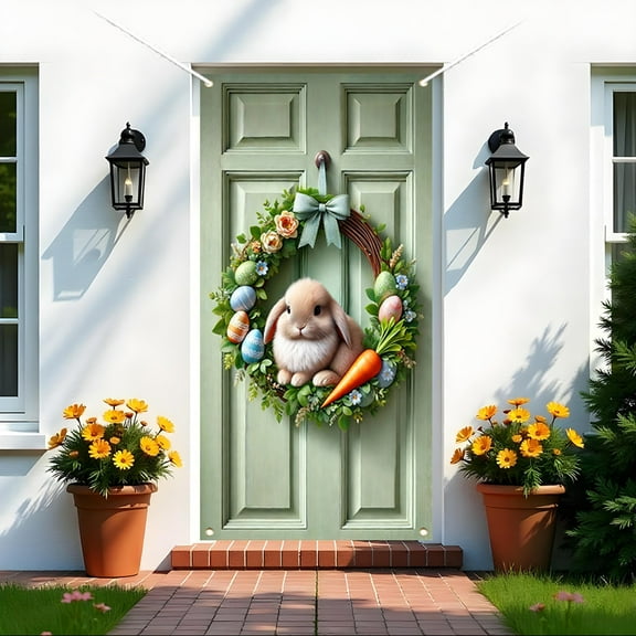 Djunllk Easter Door Curtain - Easter Cute Bunny & Flowers Spring Decor, Door Covers Decoration with Hanging Rope Curtains for Door, Easter Decoration for Party