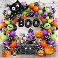 thumbnail image 2 of Kit de arco de guirnalda de globos con forma de calabaza de Halloween, pegatinas de araña murciélago 3D de color negro y naranja, globos con forma de ojo, suministros de decoración para fiestas de Hal, 2 of 5