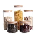 thumbnail image 2 of LEAVES AND TREES Y Stackable Kitchen Canisters Set, Pack of 5 Clear Glass Food Storage Jars Containers with Airtight Bamboo Lid for Candy, Cookie, Rice, Sugar, Flour, Pasta, Nuts, 2 of 4