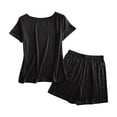 thumbnail image 2 of Womens Pajama Sets Fashion Solid Color Comfortable Pajama Set Summer Crew Neck Short Sleeve Sleepwear with Shorts Summer Pjs for Women, 2 of 6