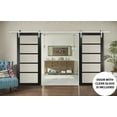 thumbnail image 3 of Quadro 4522 Matte Black 84-in x 96-in with Clear Glass Sturdy Double Barn Door | 13FT Rail Hangers Heavy Set | Solid Panel Interior Doors, 3 of 6