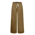 thumbnail image 5 of WIZUTIZ Wide Leg Trousers Women Tall Classic Casual Baggy Wide Leg Palazzo Pants Spandex Elastic High Waist Trousers Solid Side Slit Drawstring with Pockets Summer Pants Dance Work Brown, 5 of 6