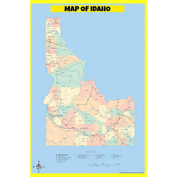 Idaho Map Poster - Laminated Wall Map - Style A - 18x24 - Ideal for Classrooms and Homes – Features Bright Colors and Vivid Imagery