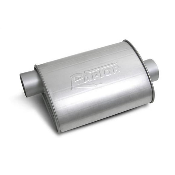Flow Tech Silencieux d'Échappement 50052FLT Raptor; Entrée Centrale 2-1/2 Pouces; Sortie Déportée 2-1/2 Pouces; Boîtier 13 Pouces
