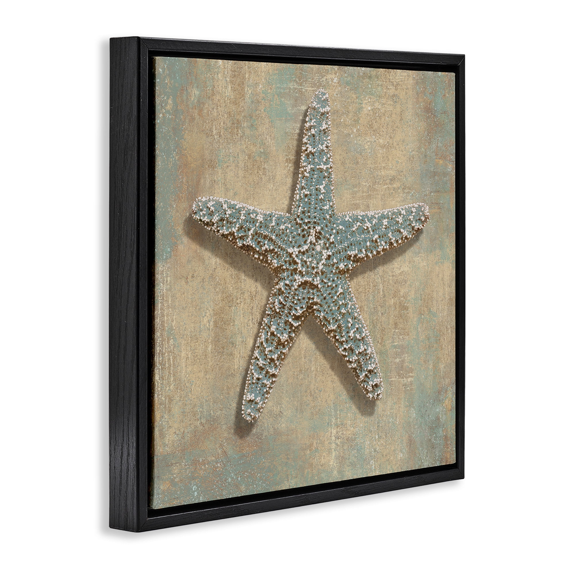 Stupell Industries Starfish Beach Objects Design Nature Painting Black Floater Framed Canvas Art Print Wall Art, 18 x 18