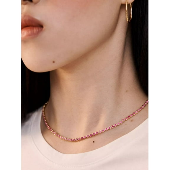 925 Ruby Bezel Set Tennis necklace, ruby Silver necklace, Ruby necklace, July Birthstone necklace, Layering necklace For Women