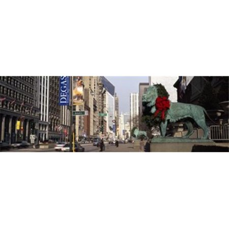 Bronze Lion Bronze lion statue in front of a museum Art Institute Of Chicago Chicago Cook County Illinois USA Poster Print by - 36 x 12 ()