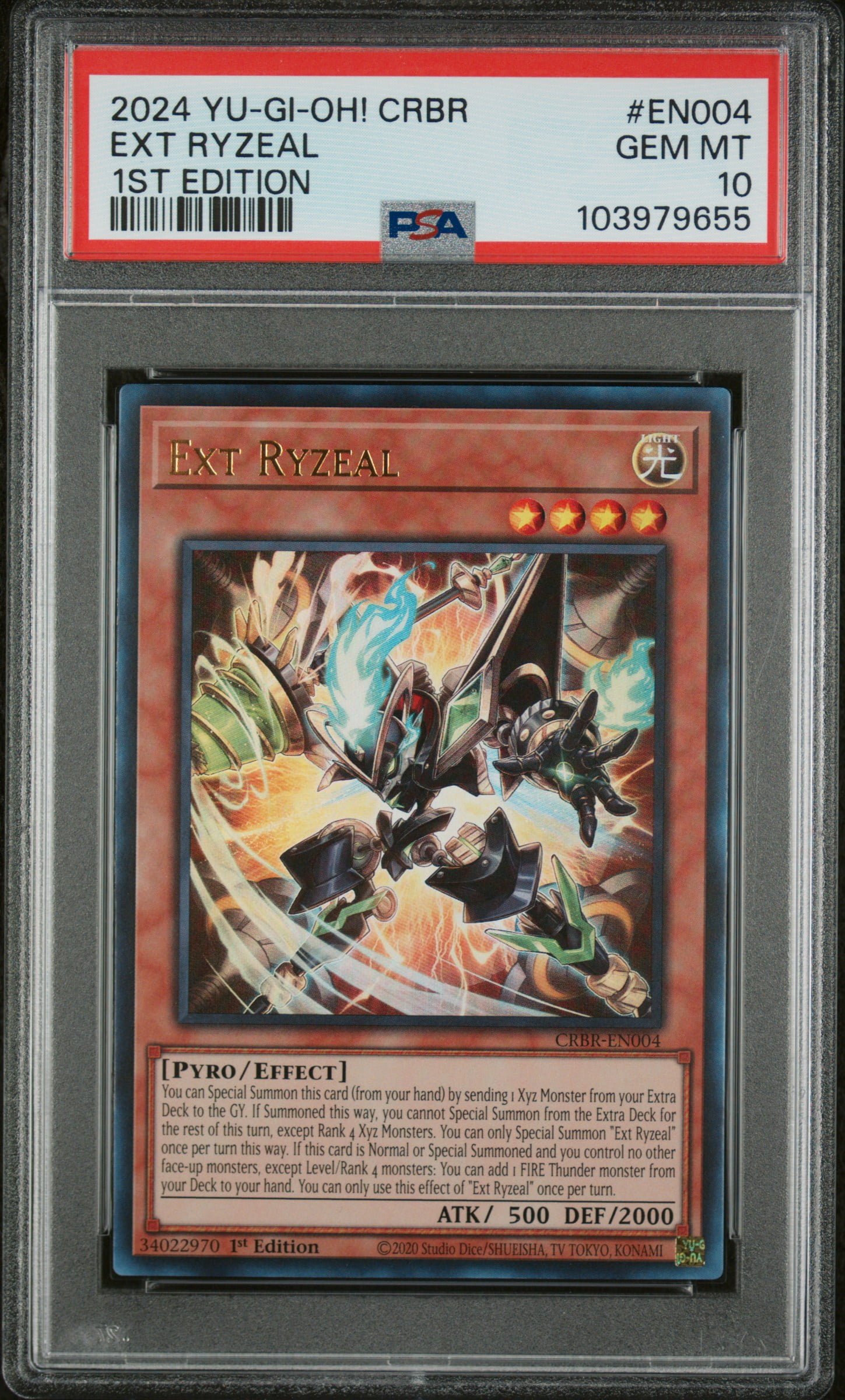 Yu Gi Oh! TCG, PSA Graded 10 GEM MINT, Ext Ryzeal 1St Edition #EN004, Crbr Crossover Breakers, Fully Encapsulated Bundle with Compatible Yu Gi Oh! Hard Sealed Case