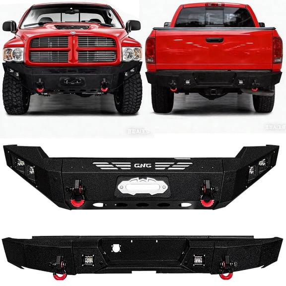Compatible with 2003-2004-2005 Dodge Ram 1500 Front and Rear Bumper with Winch Seat and LED Lights and D-Rings
