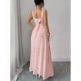 thumbnail image 2 of Dusty Pink Square Neck Sleeveless Textured Knit Maxi Dress With Open Back Bowknot, Elegant Fitted Party Gown, 2 of 8