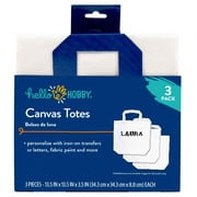 Hello Hobby, Large White Canvas Tote Bag With Strap, 3-Pack, 13.5 x 13.5 x 3.5
