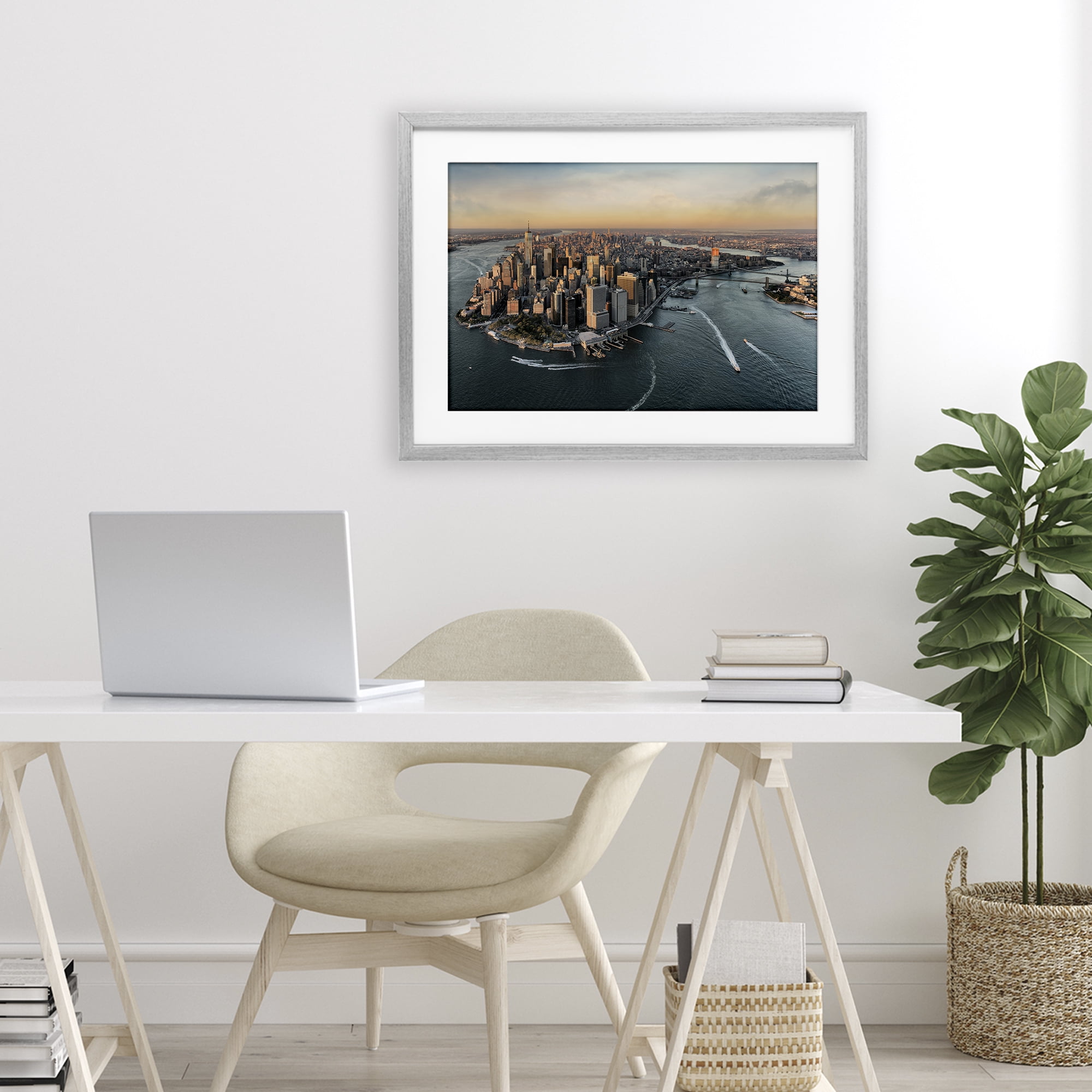 Stupell Industries Manhattan From Above Gray Framed Print Under Glass, design by Scott Stulberg