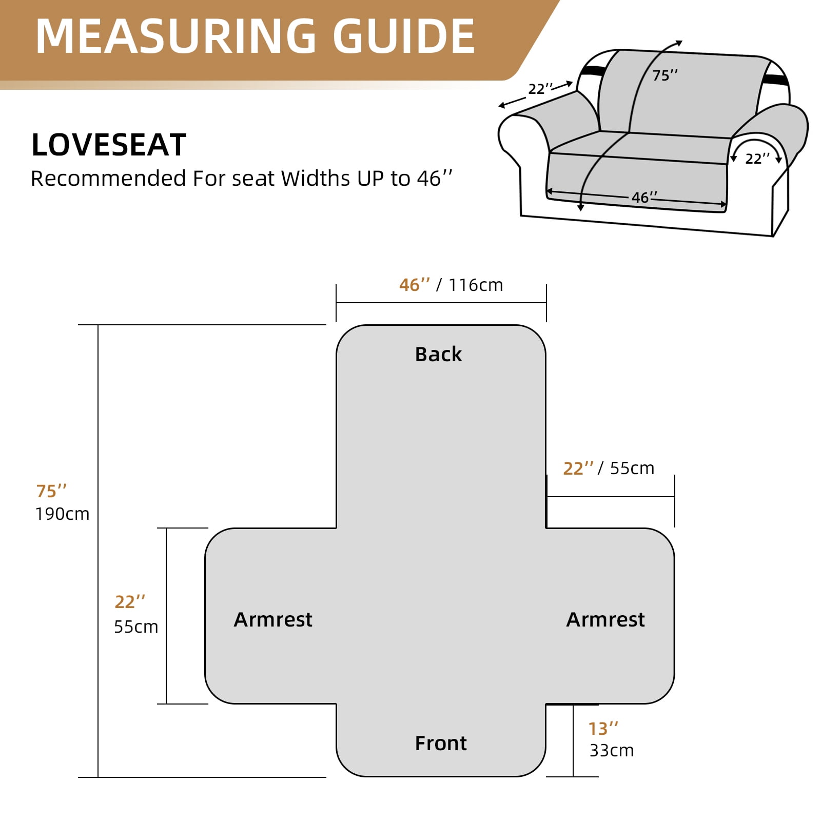SANMADROLA Reversible Loveseat Covers for 2 Cushion Couch Sofa Cover Water Resistant Couch Cover Furniture Protector with Elastic Straps for Kids, Dogs, Pets (46" Loveseat, Coffee)