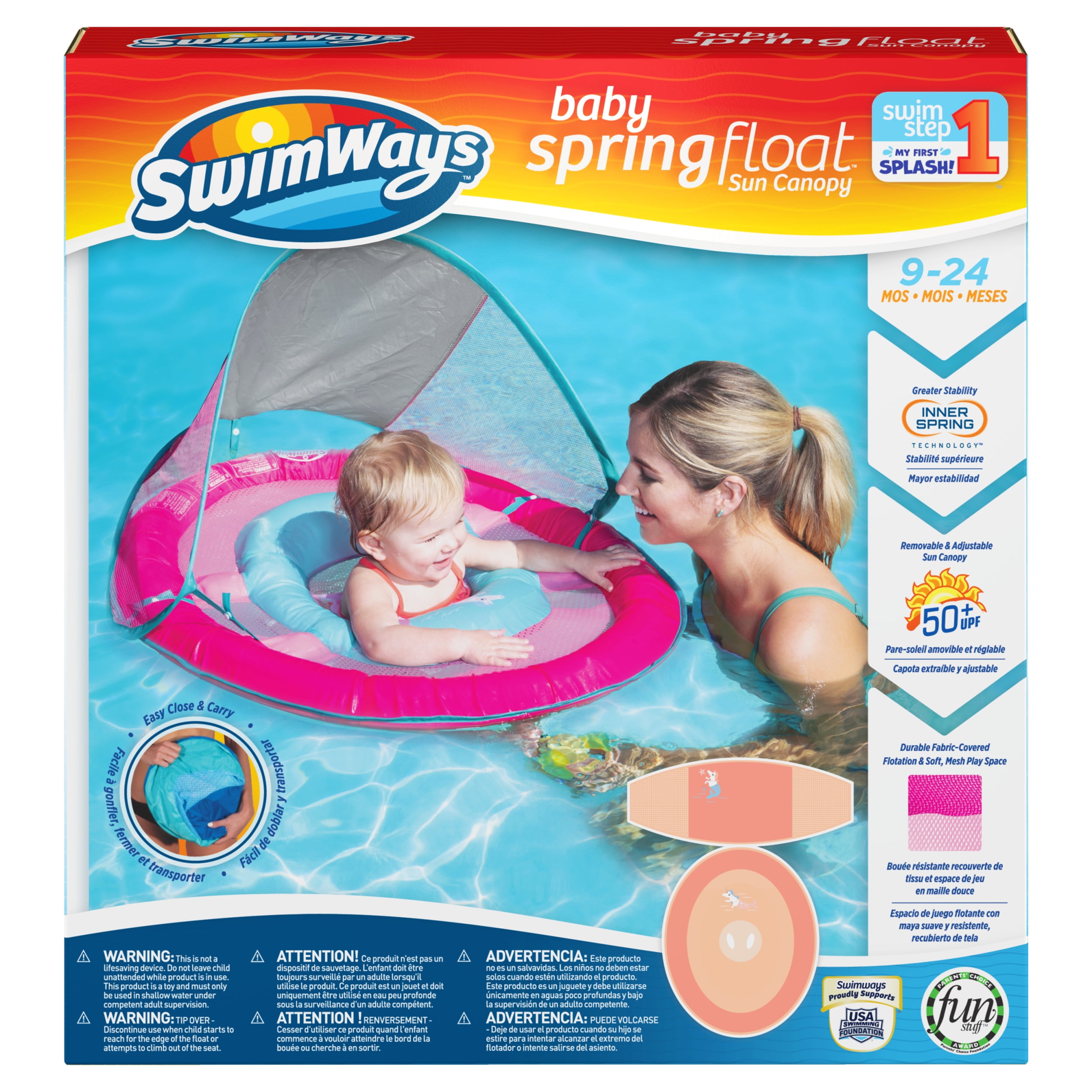 SwimWays Step 1 Baby Pink & Orange Spring Float Sun Canopy 9-24 Months for sale online 