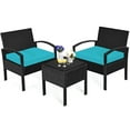 thumbnail image 3 of Patiojoy 3 Pieces Patio Set Outdoor Wicker Rattan Furniture w/ Cushions Turquoise, 3 of 8