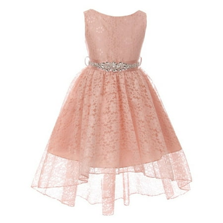 Little Girls Blush Pink Lace Overlay High Low Skirt Flower Girl Dress ...