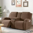 thumbnail image 2 of Recliner Loveseat Cover with Middle Console Stretch Reclining Sofa Slipcover for 2 Seat Jacquard Reclining Couch Sofa Covers Furniture Protector with Elastic Straps Bottom (Coffee), 2 of 13