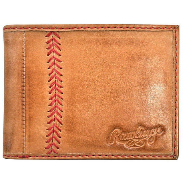 Cartera plegable Rawlings con puntadas de béisbol para hombre, color canela