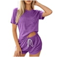 thumbnail image 2 of BUIGTTKLOP Lounge Sets for Women Crewneck Short Sleeve Tops Drawstring High Waisted Shorts 2 Piece Outfits, 2 of 6