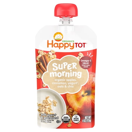 Happy Tot Organics Super Morning Stage 4, Apple Cinnamon Yogurt & Oats Organic Tot Food, 4 oz. Pouch