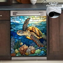 1pc Turtle Coral Dishwasher Magnet Cover,Front Dishwasher Cover Decoration Reusable Decorative Magnetic Cover for Home Kitcen Appliance 23x26 Inch