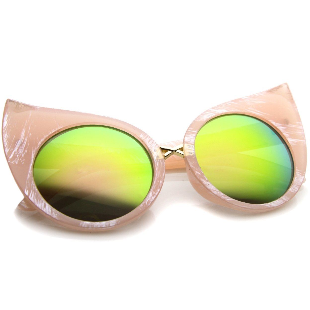 Womens Fashion Bold Marble Frame Mirrored Lens Round Cat Eye Sunglasses 51 mm - image 4 of 6
