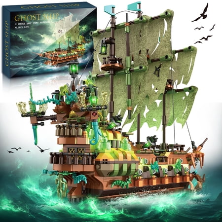 Pirate Ship Building Set with LED Lights, Pirate Ghost Ship Model Kit for Adults to Build, Large Sailboat Toys Christmas Birthday Gifts for Boys Girls 12+, 1588PCS