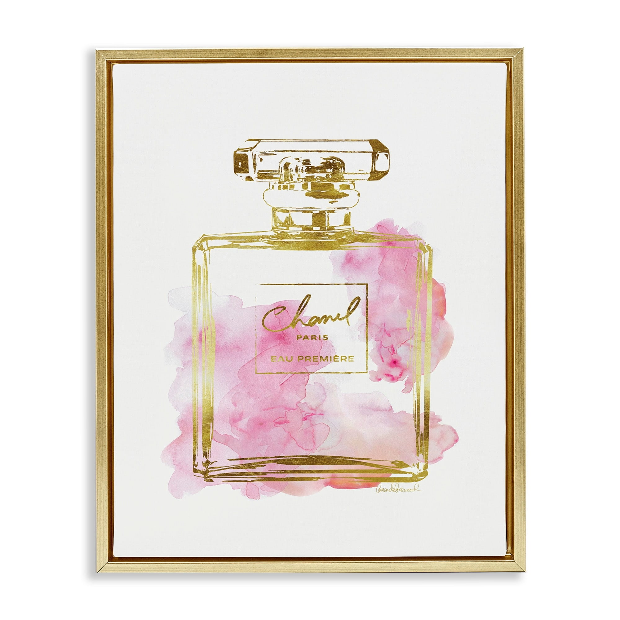 Stupell Industries Glam Perfume Bottle Gold Pink Metallic Gold Framed Floating Canvas Wall Art, 24x30, by Amanda Greenwood