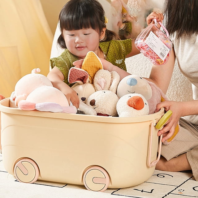 Toy Storage | Plastic Toy Organiser On Wheels | Kids Toy Box Storage Set Of 1 Toy Box 60L For Toy Storage On Wheels With Lid | Large Size | | L57 W38 3 Cm