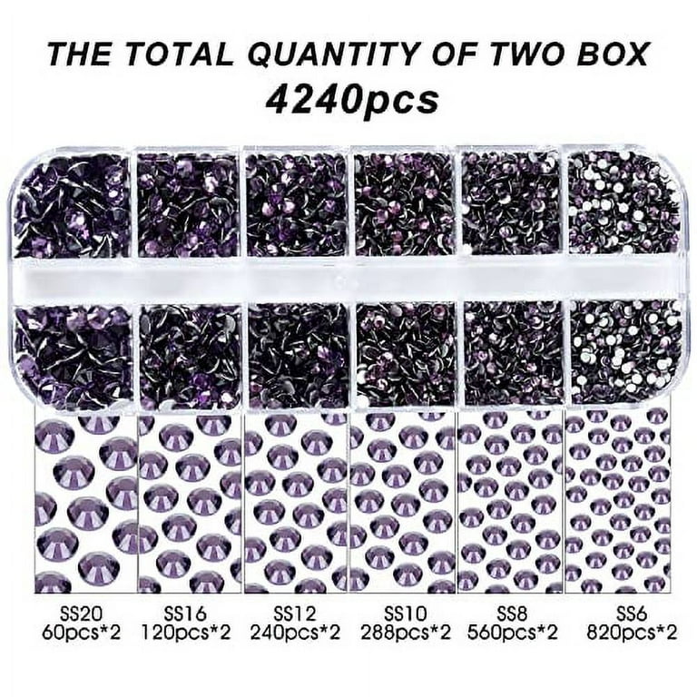 4240Pcs Flatback Purple Rhinestones Glass Crystal Gemstones for Nail Art  Face Makeup Bling Round with Tweezers and Picking Pen (SS6~SS20 Set) 