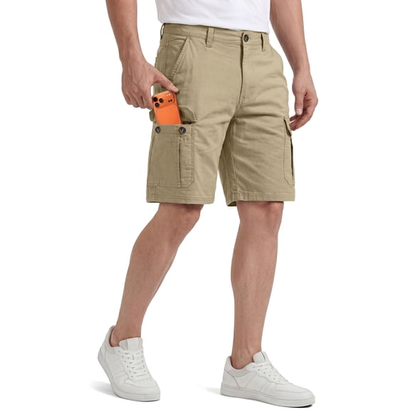 NY Threads Mens Cargo Shorts Relaxed Fit Cotton Casual Work Outdoor Hiking Shorts with Multiple Pockets, 32, Dark Khaki