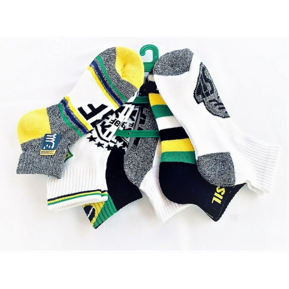 Planet Socks AbsorbDry 6 Pairs/Pack Low Cut Socks "BRASIL", Size 9-11, Multicolored