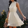 thumbnail image 3 of Vestido corto de gasa para mujer, vestido informal con volantes, vestido sin mangas con cuello alto de encaje para verano, albaricoque M, 3 of 6