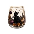 thumbnail image 2 of Glass Tumbler, Halloween Glass, Spooky Drink Tumbler, Halloween Decor Cup, Fantasy Gothic Black Cat Jack-O'-Lantern Haunted Castle Print Gold Rim Stemless Drinkware for Serving, 2 of 7