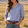 thumbnail image 5 of ClodeEU Women's Striped V Neck Button 3/4 Sleeve Blouse,Casual Loose Fit Summer T-shirt Top Navy,Women's Plus XXL, 5 of 7