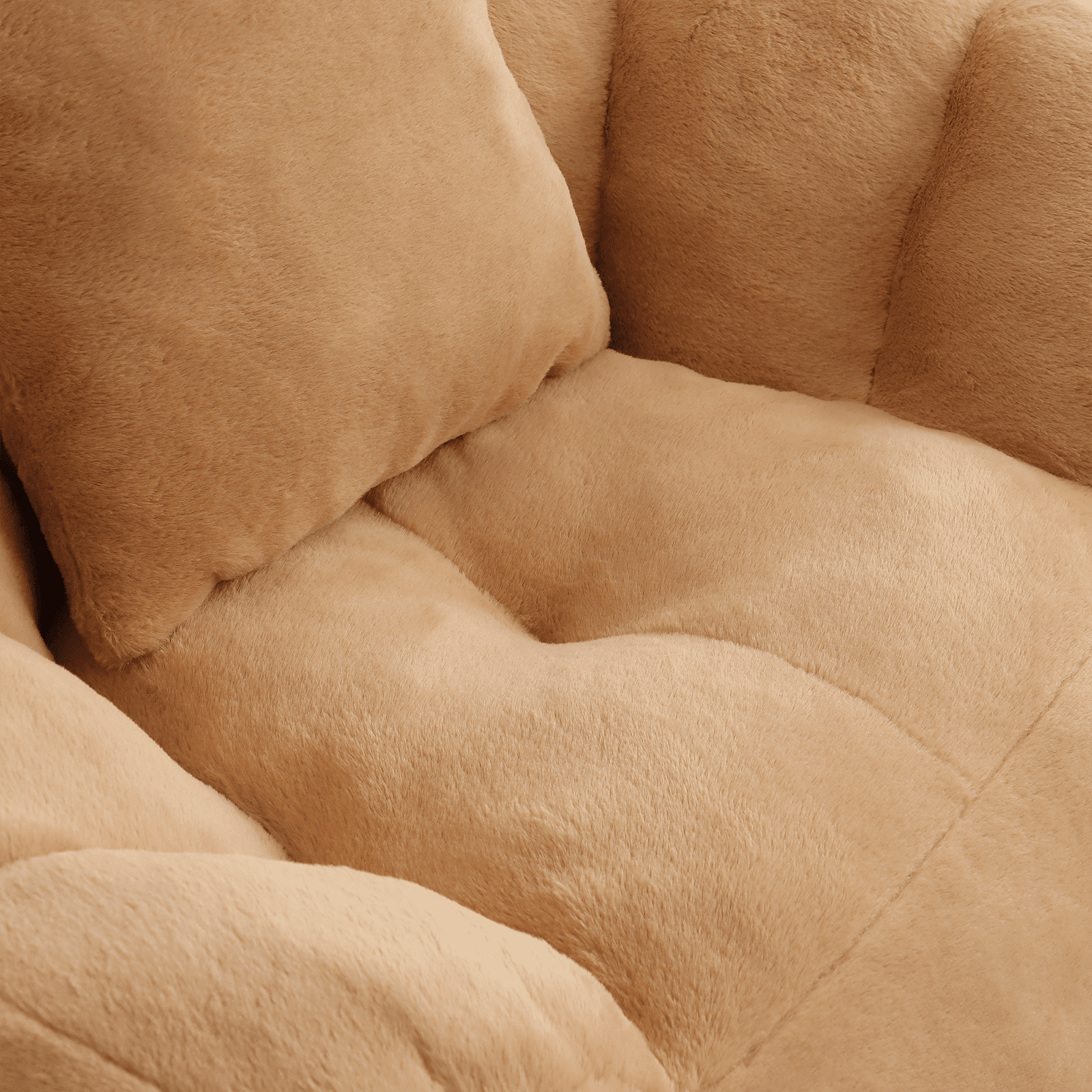Lovableguy Oversized Bean Bag Chair for Adults and Kids,Shell-Shaped Fluffy Faux Fur Lazy Floor Sofa with Foot Stool for Living Room,Dorm,Khaki