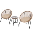 thumbnail image 2 of Outdoor Patio Bar Table Set – 3 Piece Acapulco Style Rattan Furniture with Glass Top, 2 Cushioned Chairs, All-Weather Conversation Seating for Garden, Balcony, Deck – Brown, 2 of 8