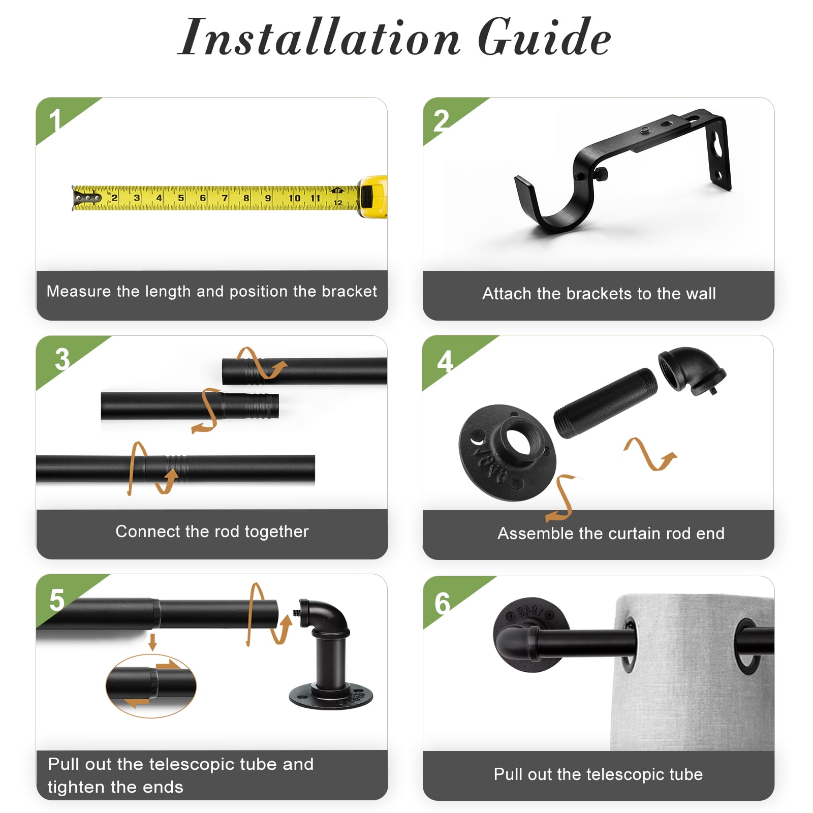 1" Black Wrap Curtain Rod for Windows 32"-48",Indoor/Outdoor Curtain Rods ,Heavy Duty and Outdoor Curtains