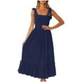 thumbnail image 2 of Cagogo Women Summer Spring Sleeveless Tie Strap Graduation Dresses Casual 2025 Smocked A-Line Flowy Tiered Long Maxi Pleated Sun Dresses Square Neck Trendy Outfits Funaral Dresses, 2 of 9