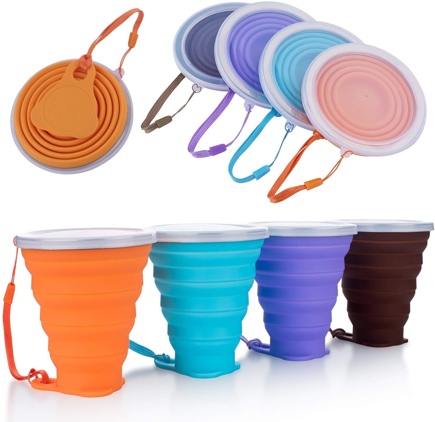 Details about   Silicone Collapsible Travel Cup Folding Camping Cup With Lid BPA Free 5 Pack 
